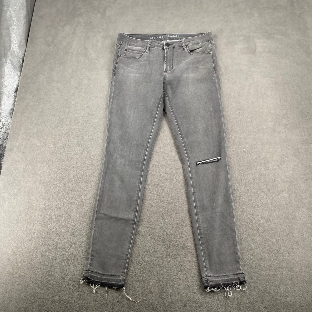 Articles of Society Sarah Skinny Jeans Gray Distressed Raw Hem Size 27